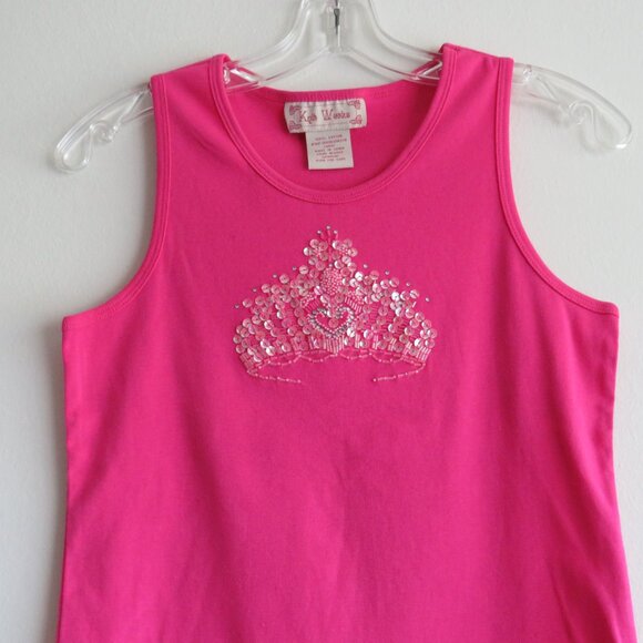 Knit Works Pink Sequins Beads Crown Sleeveless Women’s Summer Top size L - Picture 2 of 6
